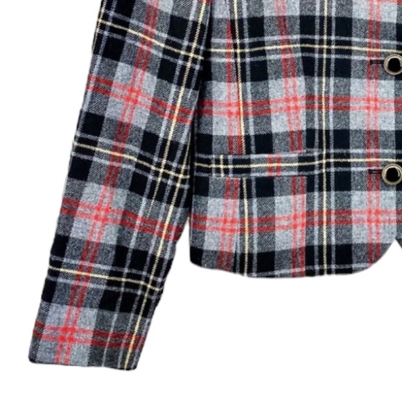 Pendleton Wool Tartan Plaid Cropped Blazer Red Black Size 10 - Picture 3 of 7